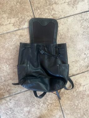 Frye Black Leather Drawstring Backpack